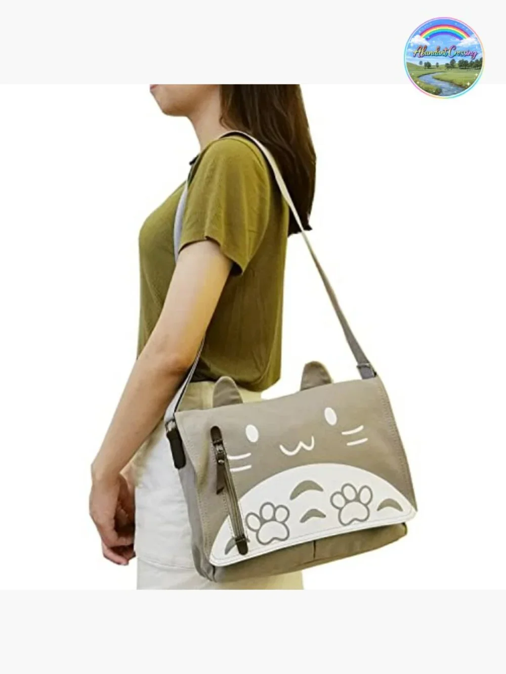 Canvas Messenger Bag with Cat Pattern Shoulder Bag Crossbody Satchel School Bag